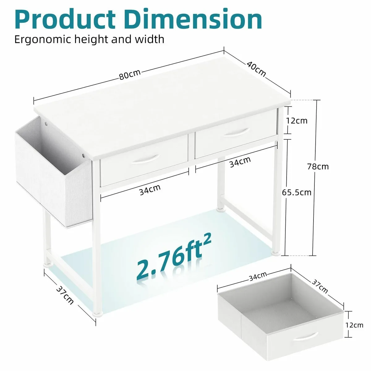 Small White Desk with Fabric Drawers for Bedroom - Image 3