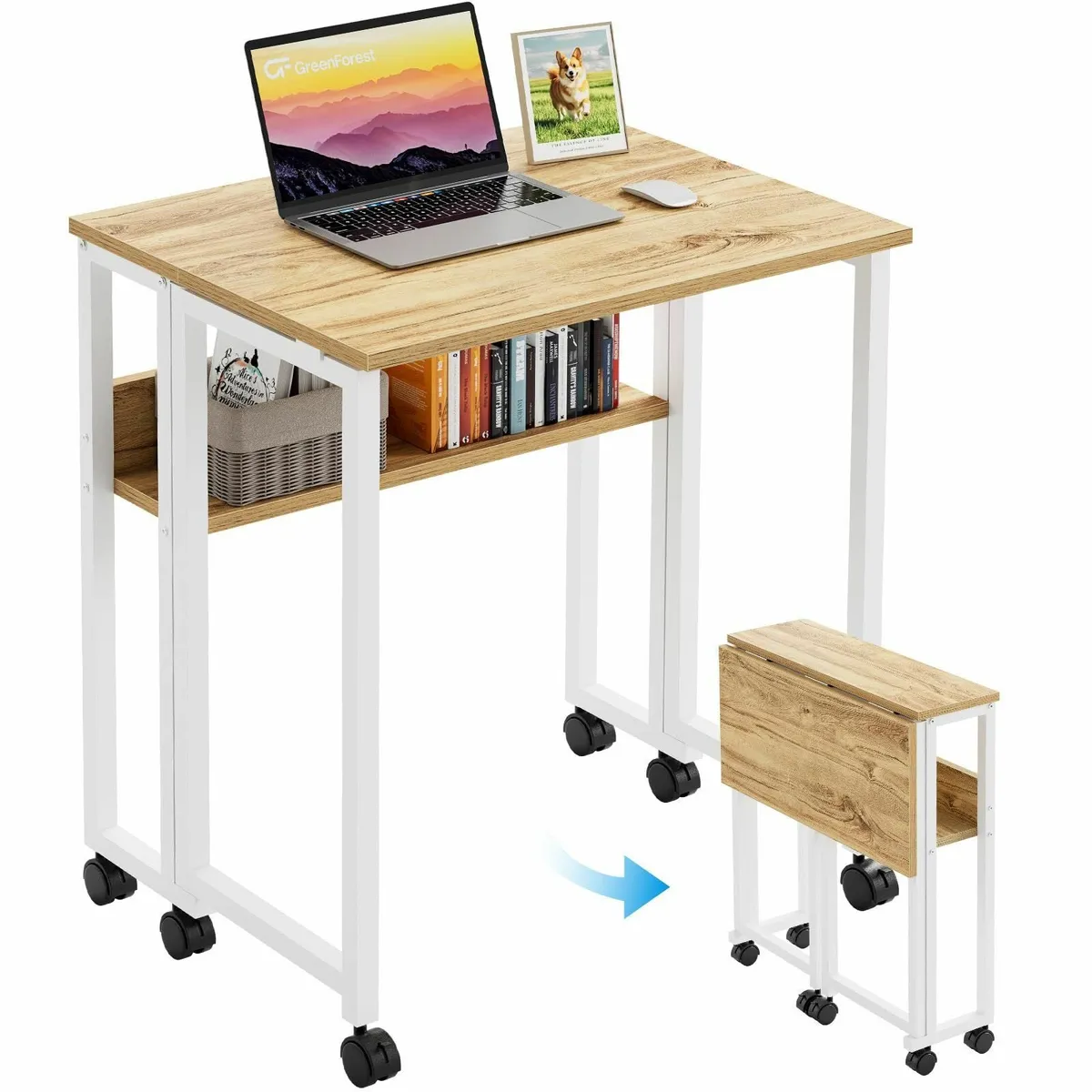 Small Folding Desk with Storage Shelf 63 cm - Image 1
