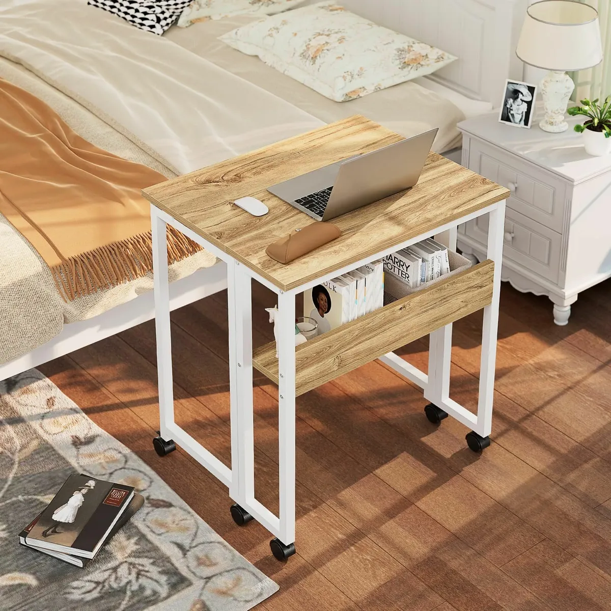 Small Folding Desk with Storage Shelf 63 cm - Image 2