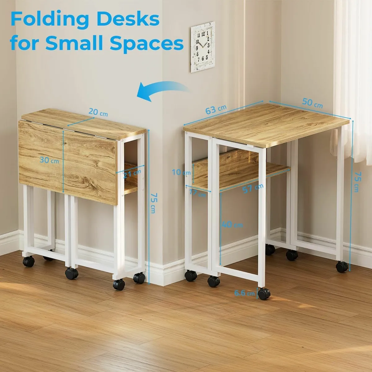 Small Folding Desk with Storage Shelf 63 cm - Image 3