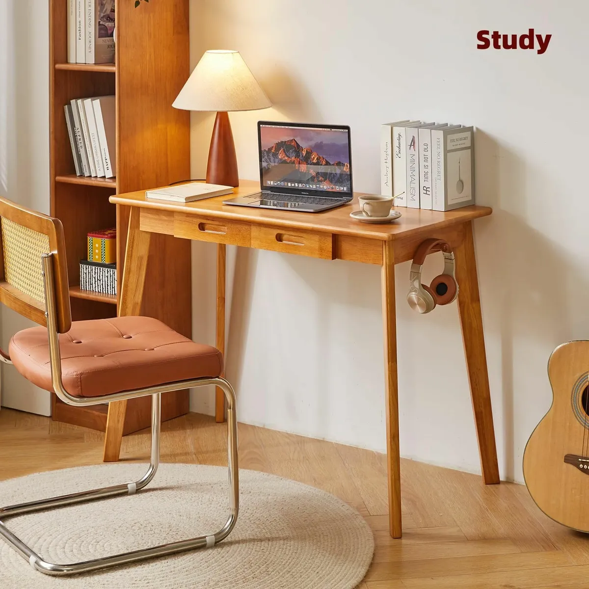 Wood Writing Desk with Drawer and Hanging Rod - Image 2