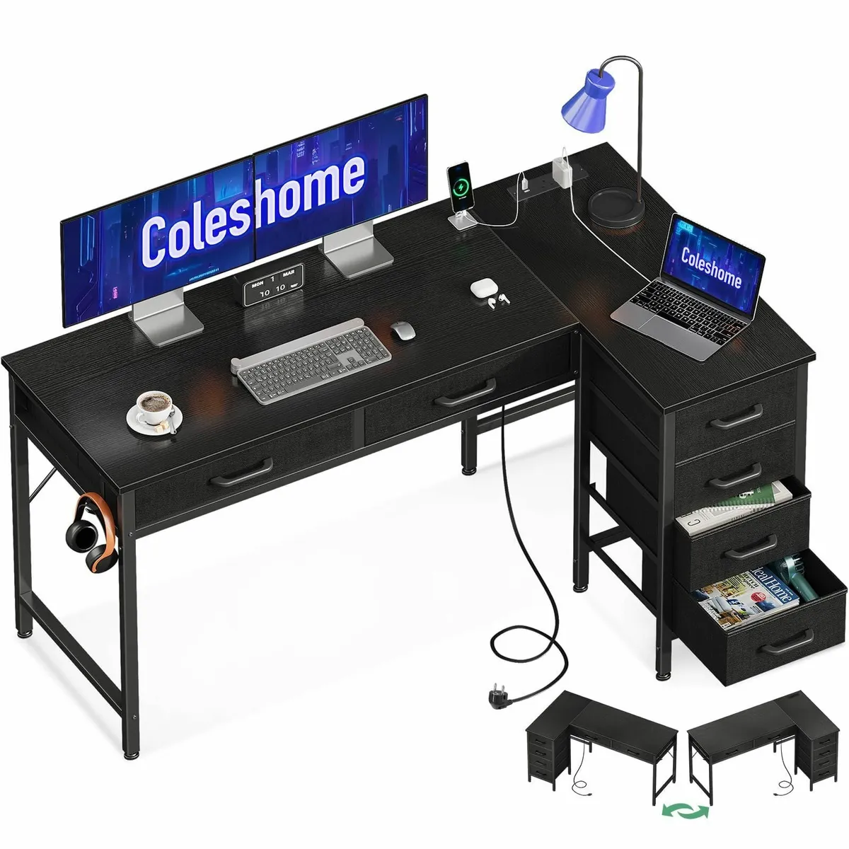 Corner Desk with Drawers 126x80 cm L Shaped - Image 1