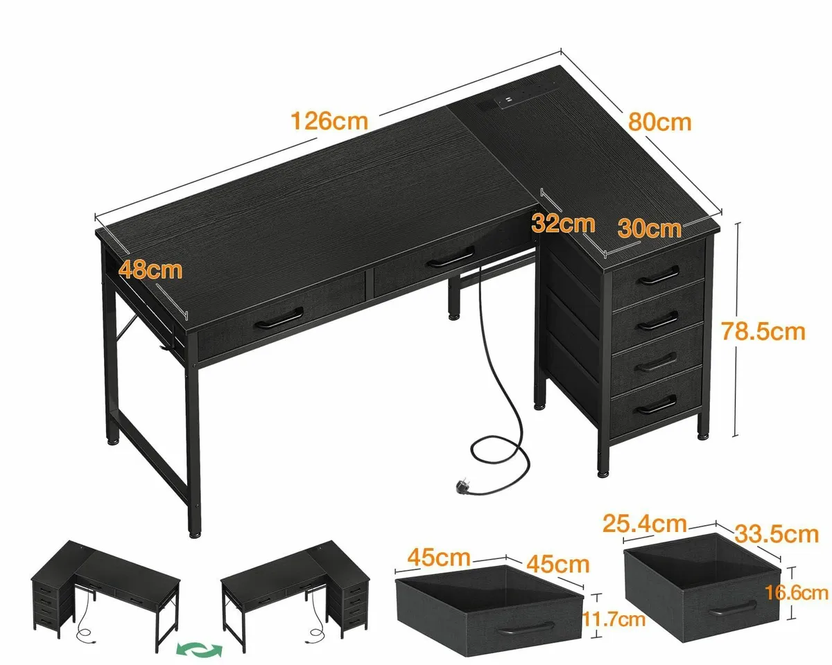 Corner Desk with Drawers 126x80 cm L Shaped - Image 3
