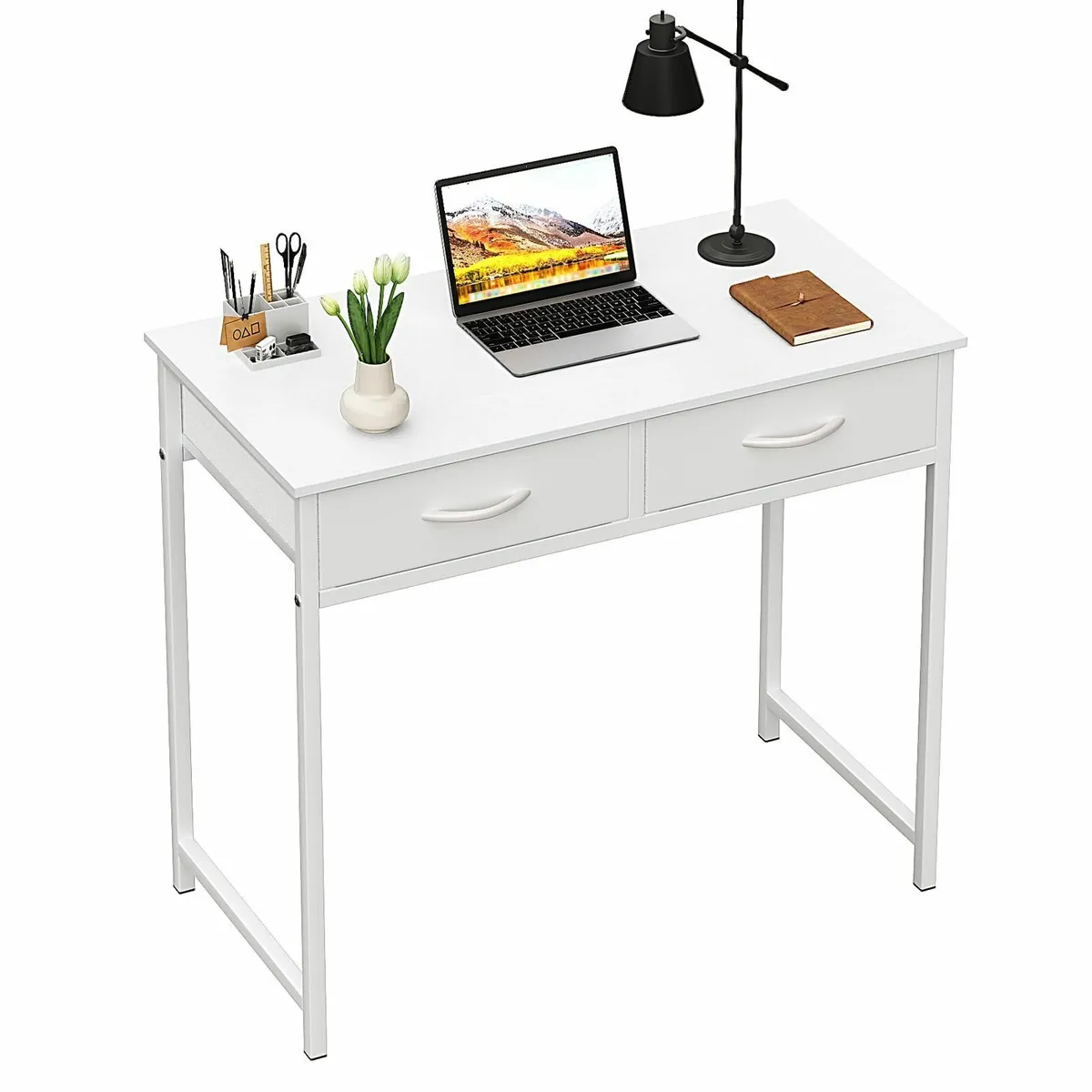 Small Computer Desk with Drawers 31.5 Inch White - Image 1