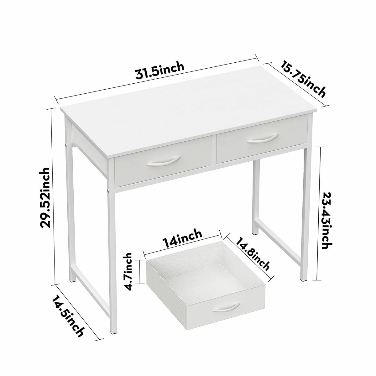 Small Computer Desk with Drawers 31.5 Inch White - Image 3