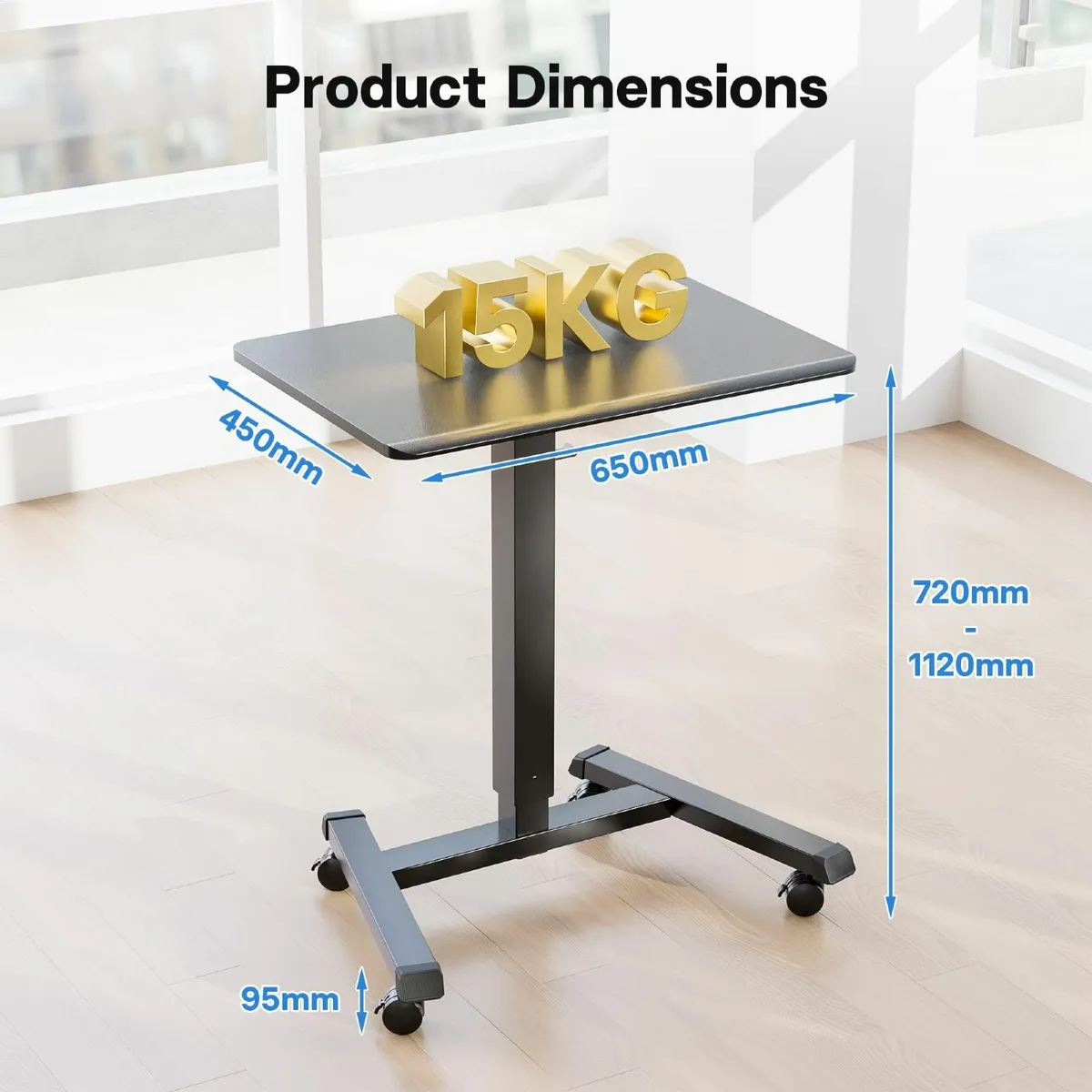 65x45 cm Mobile Standing Desk with 4 Rolling - Image 2
