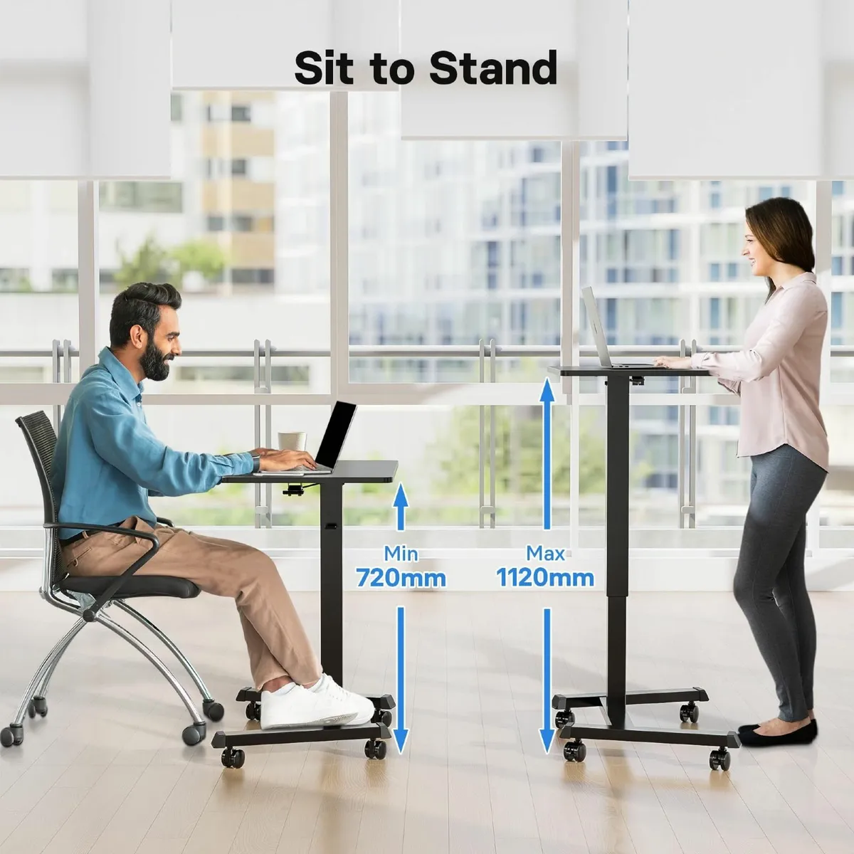 65x45 cm Mobile Standing Desk with 4 Rolling - Image 3