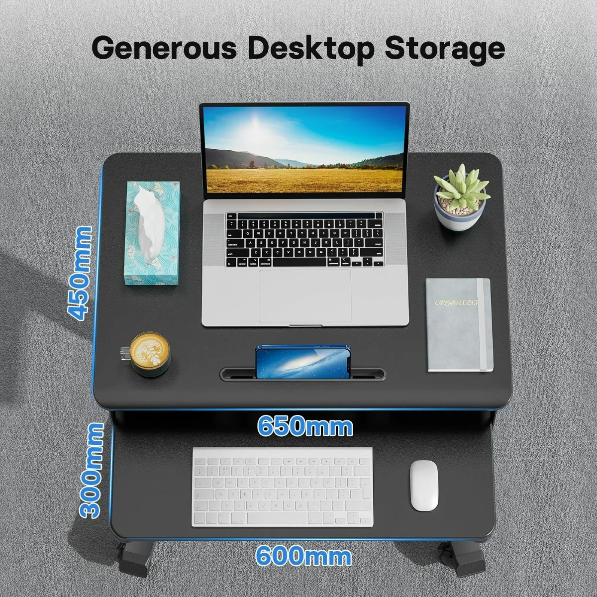65x45cm Two-Tier Mobile Computer Workstation - Image 4