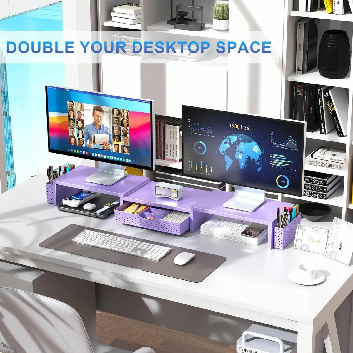 Dual Monitor Stand Riser Metal Desk Accessories - Image 3