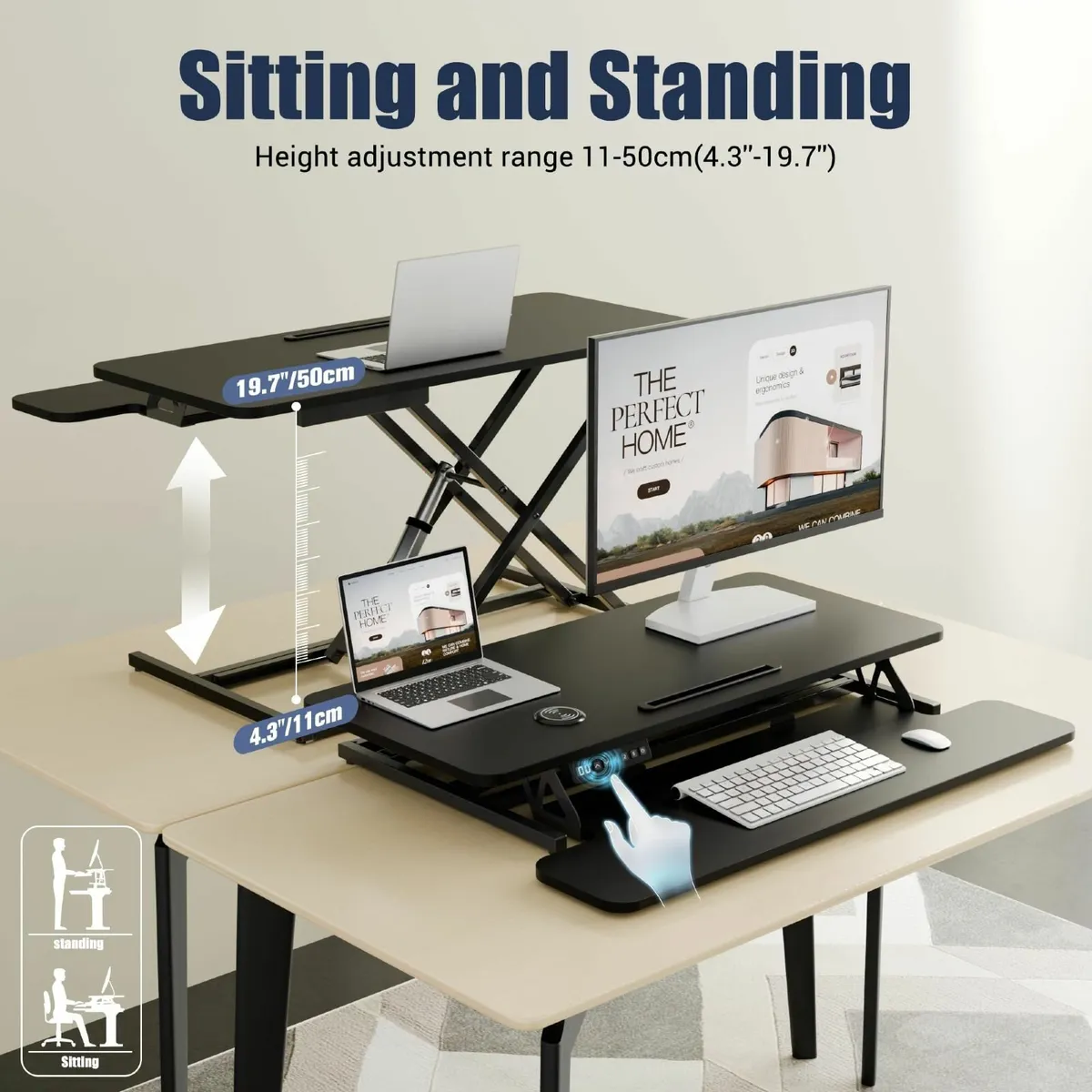 36’’ Electric Standing Desk Converter Height - Image 3