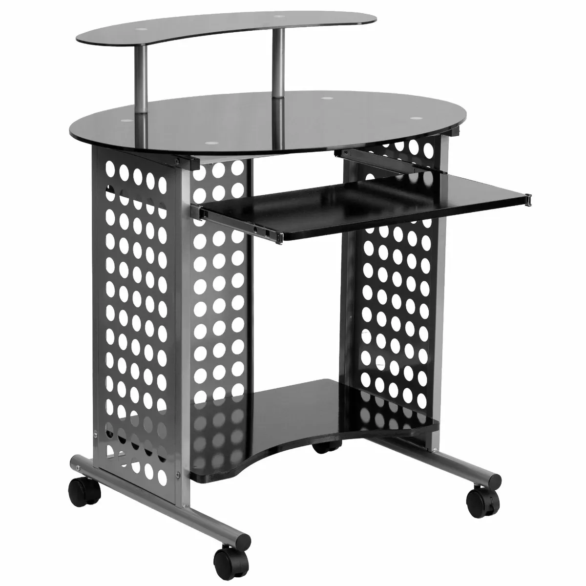 Cassini Mobile Computer Desk Metal Black Glass - Image 1