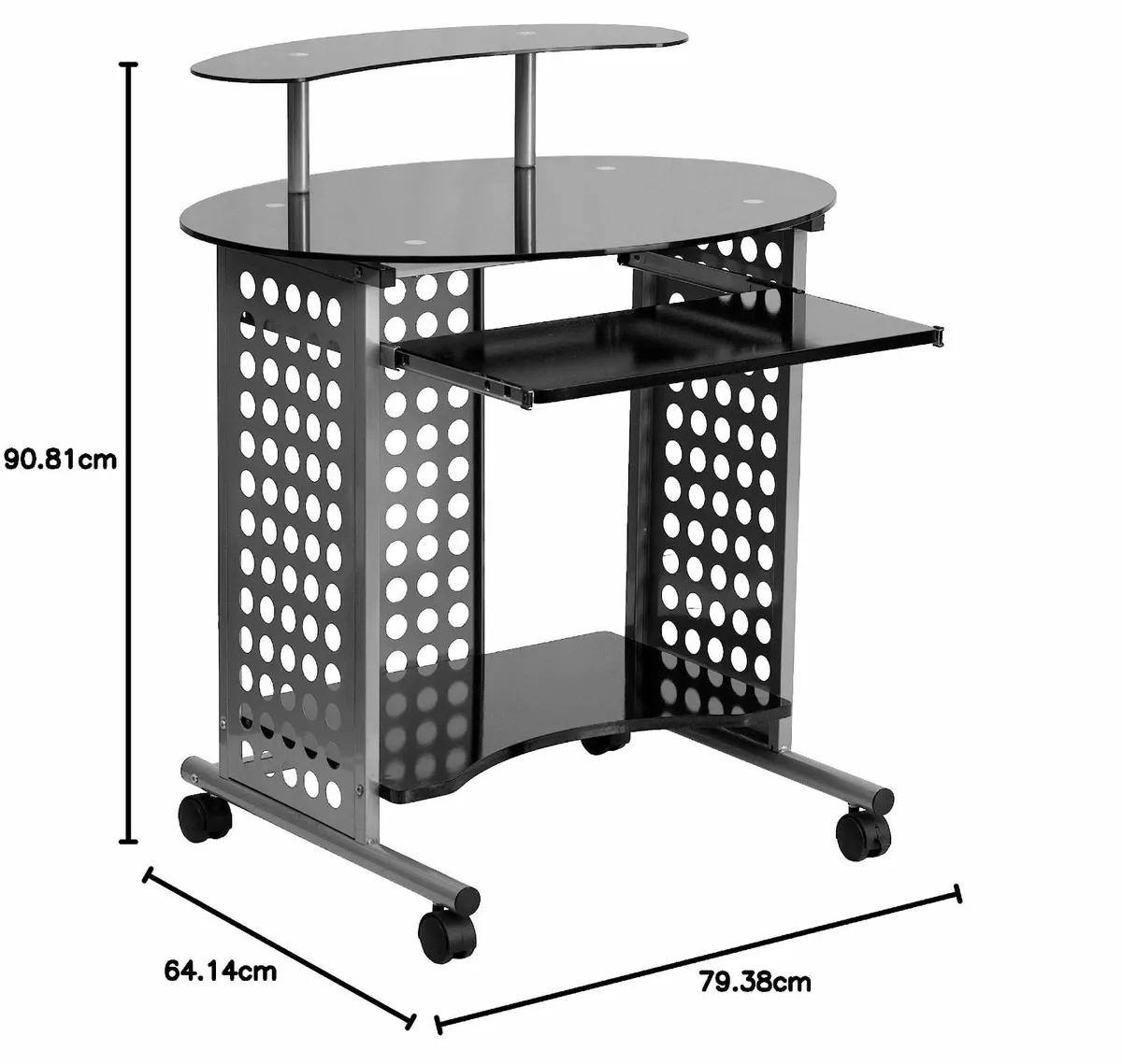 Cassini Mobile Computer Desk Metal Black Glass - Image 2
