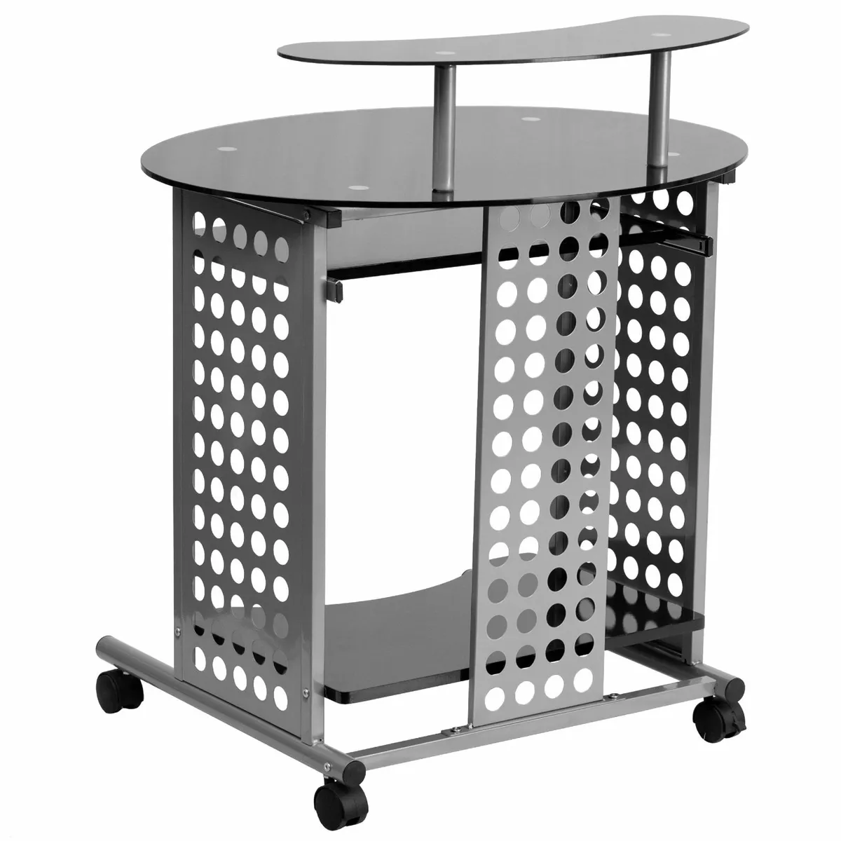 Cassini Mobile Computer Desk Metal Black Glass - Image 3