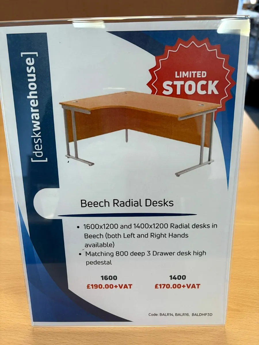 BRAND NEW Beech Radial Desk - from £170+VAT - Image 2