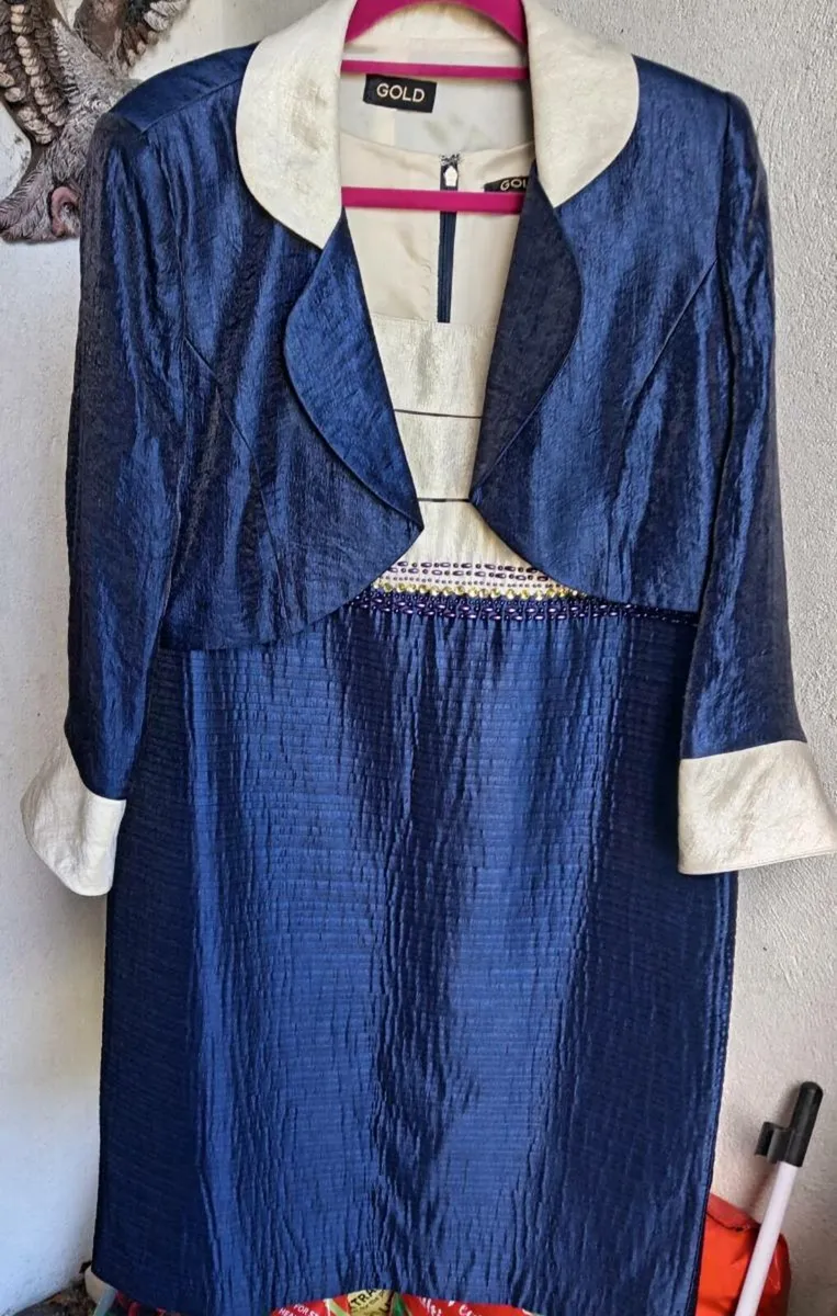 Gold Brand Dark Blue and White Dress Jacket - Image 1