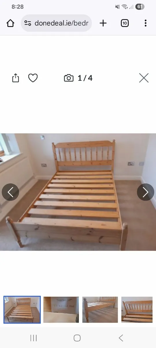 Soild pine double bed frame - Image 1