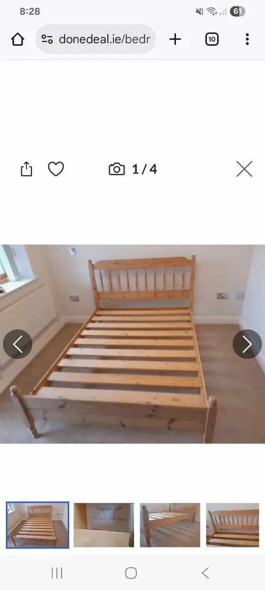 Soild pine double bed frame - Image 2