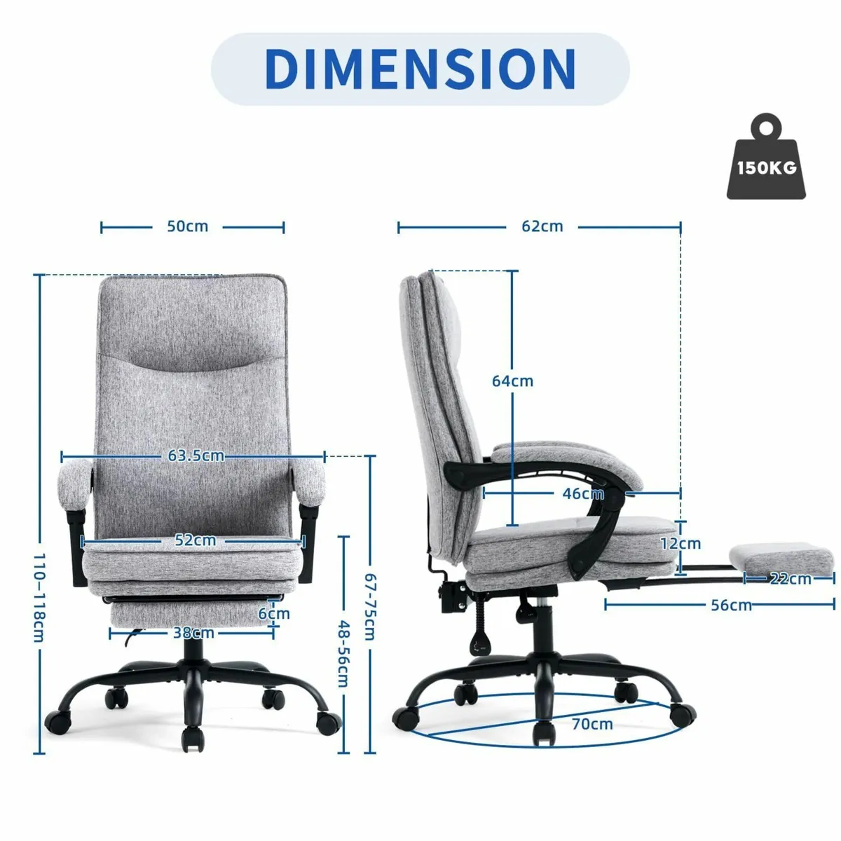 Fabric Office Chair with Footrest Ergonomic - Image 2