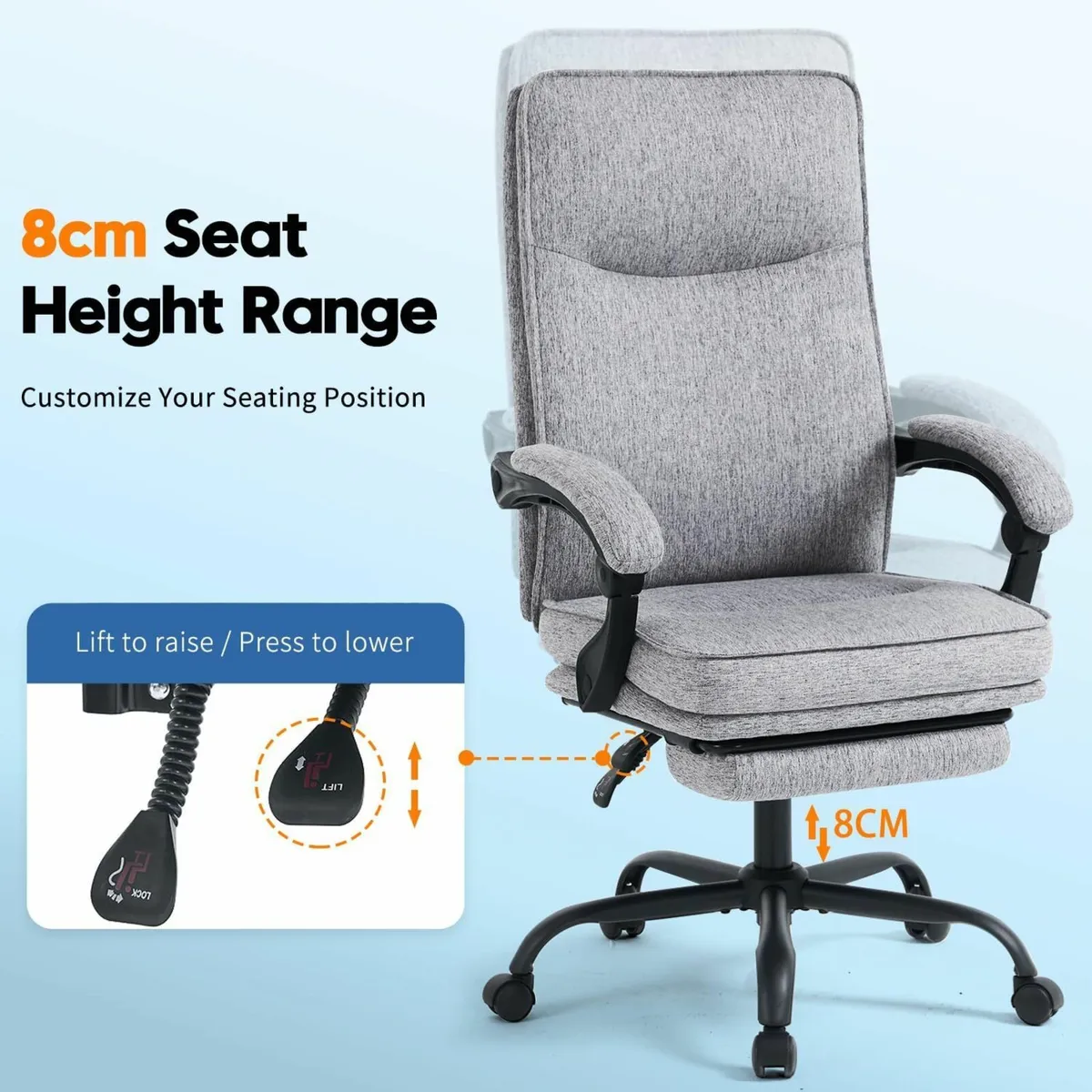 Fabric Office Chair with Footrest Ergonomic - Image 4