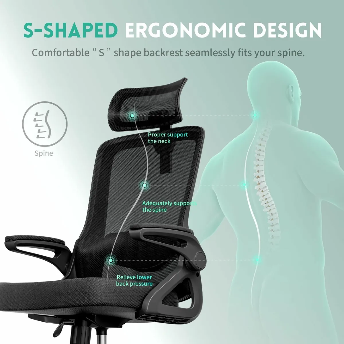 Ergonomic Office Chair S-Shaped Mesh Desk Chairs - Image 3