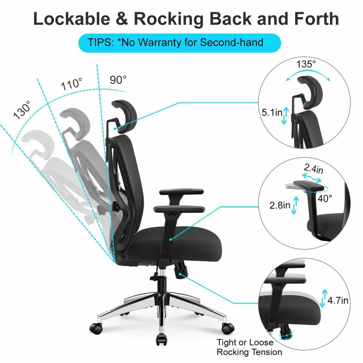 Ergonomic Office Chair - High Back Desk with - Image 2