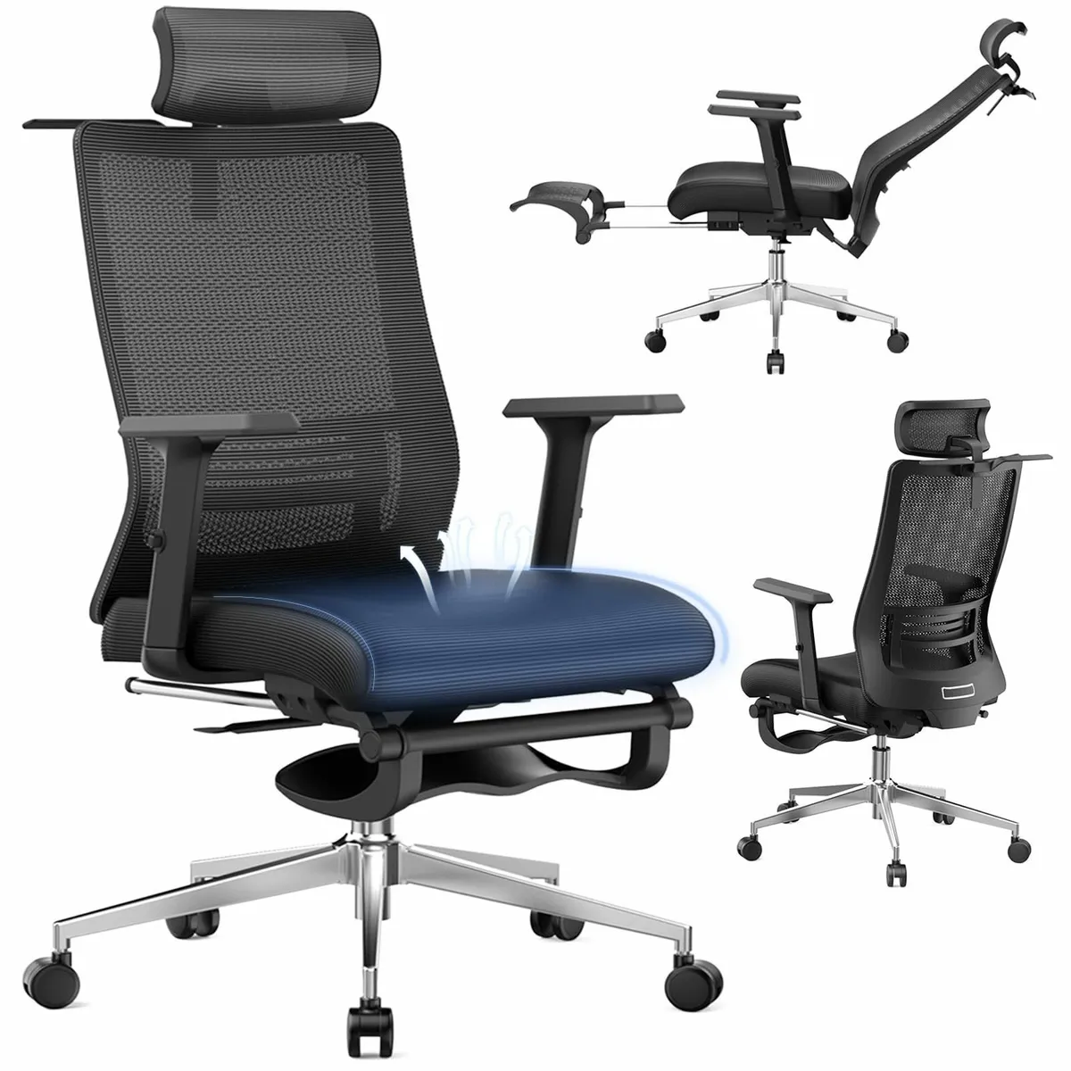 Ergonomic Office Chair Adjustable Lumbar Headrest - Image 1
