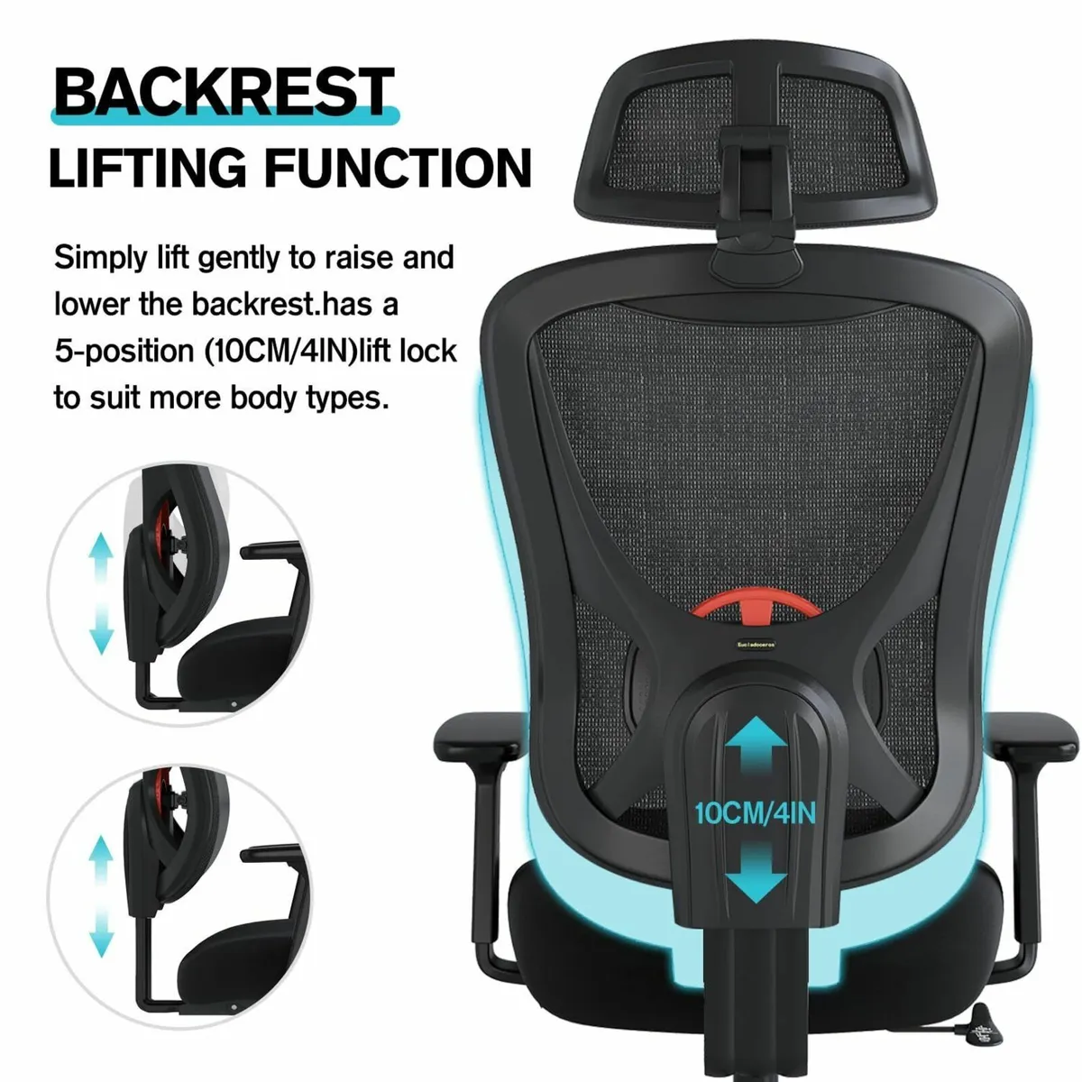 Ergonomic Office Chair - Lift Up Backrest Desk - Image 3