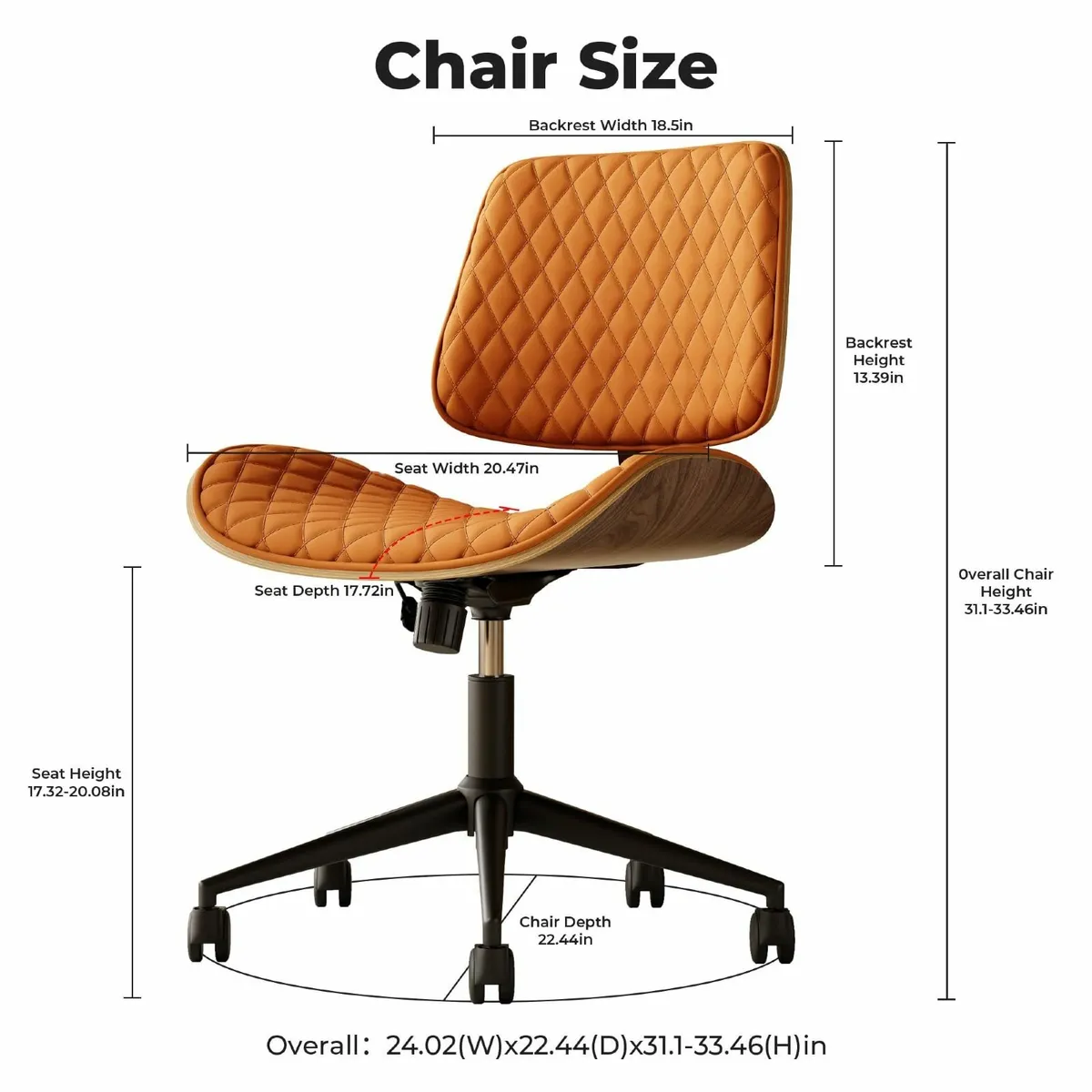 Home Office Desk Chair with Wheels Adjustable - Image 2
