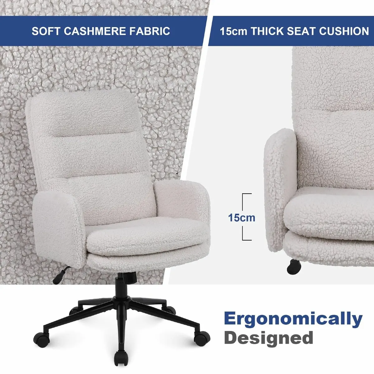 Desk Chair Faux Cashmere Office with High - Image 3