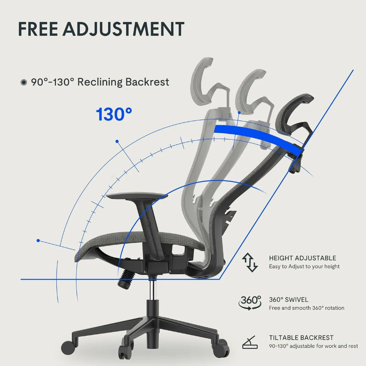 OC3 Ergonomic Office Chair Desk Computer Height - Image 4