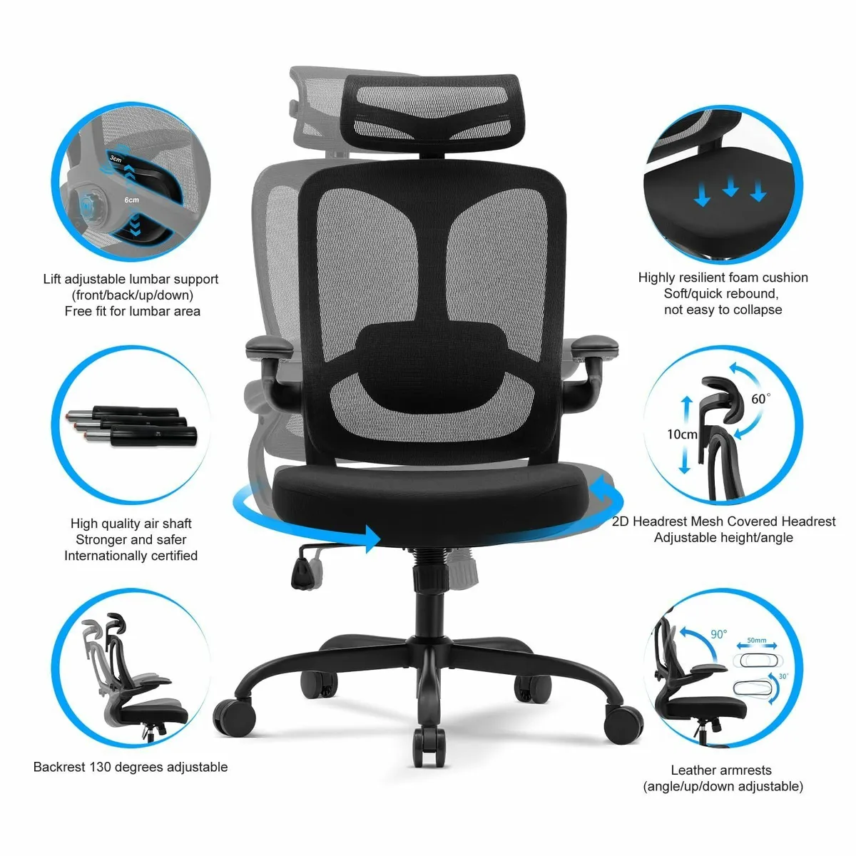 Ergonomic Office Chair with Adjustable Headrest - Image 4