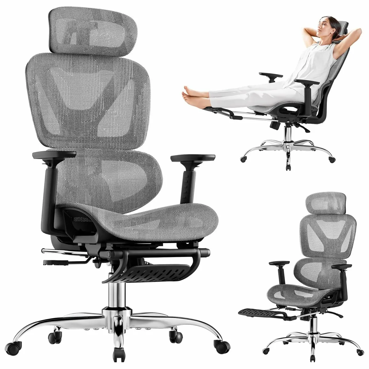 Ergonomic Office Chair Mesh Desk with Footrest - Image 1