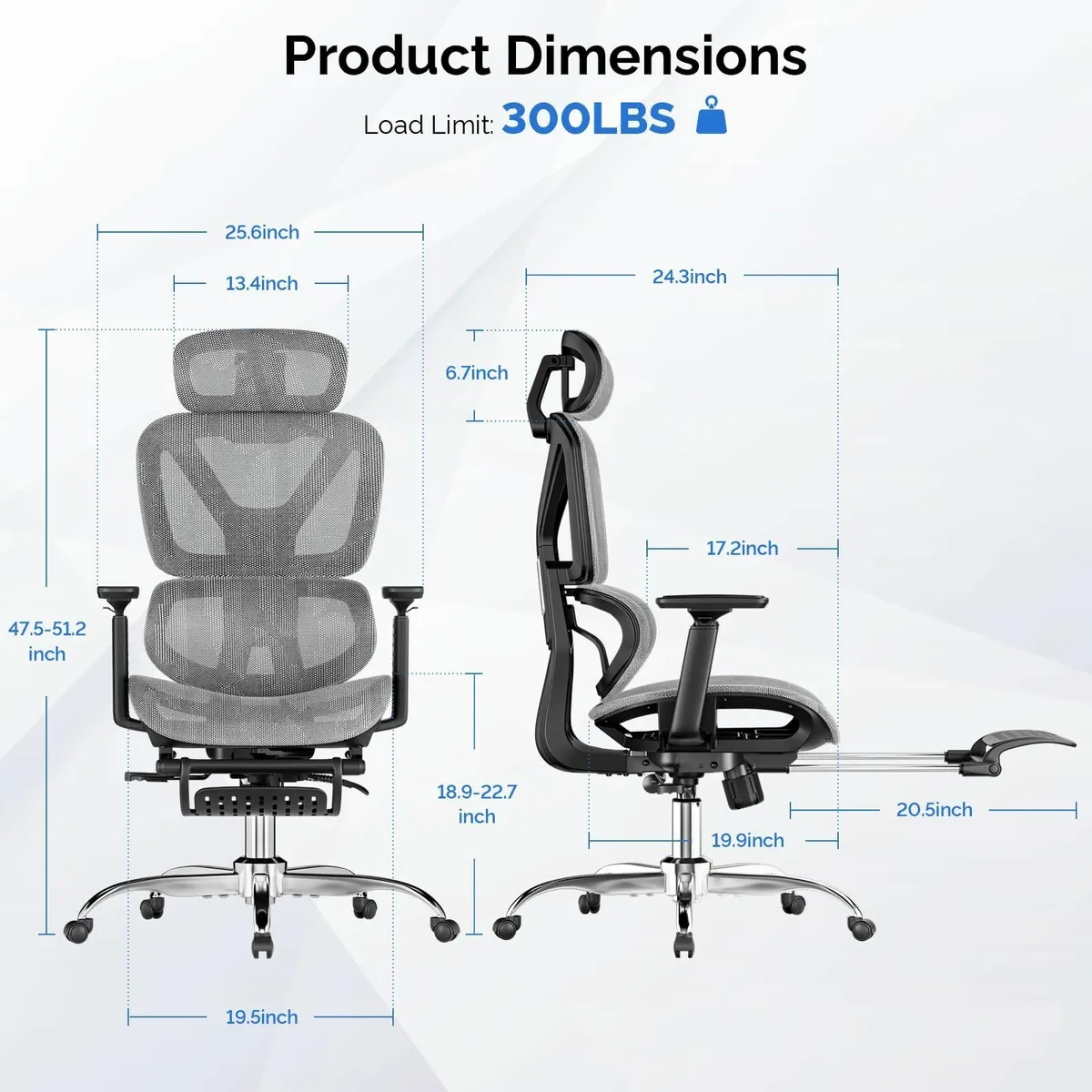 Ergonomic Office Chair Mesh Desk with Footrest - Image 2