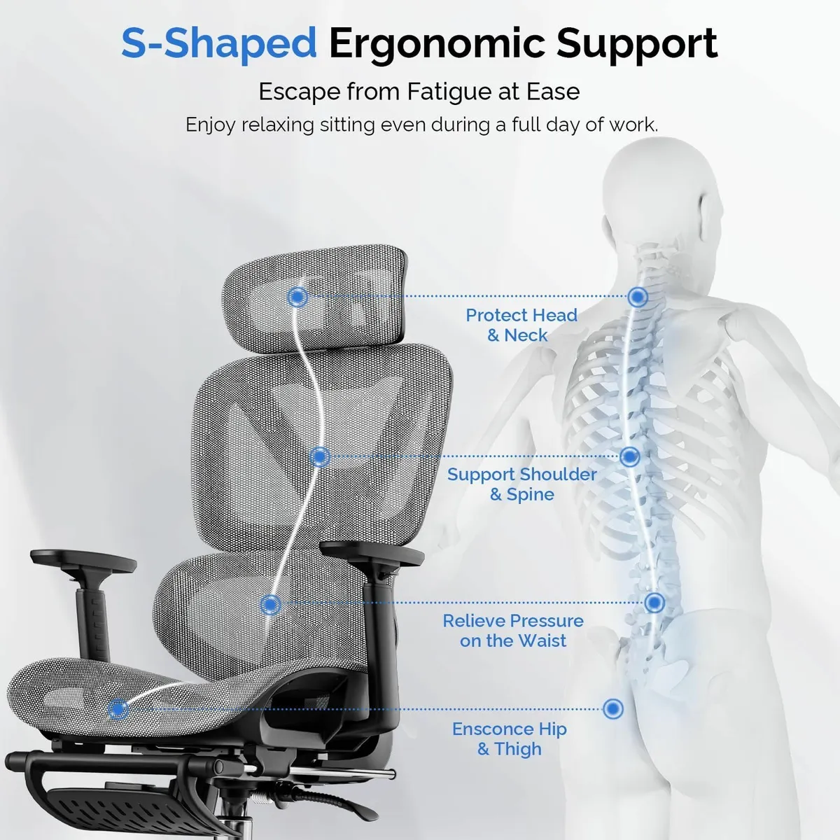 Ergonomic Office Chair Mesh Desk with Footrest - Image 3