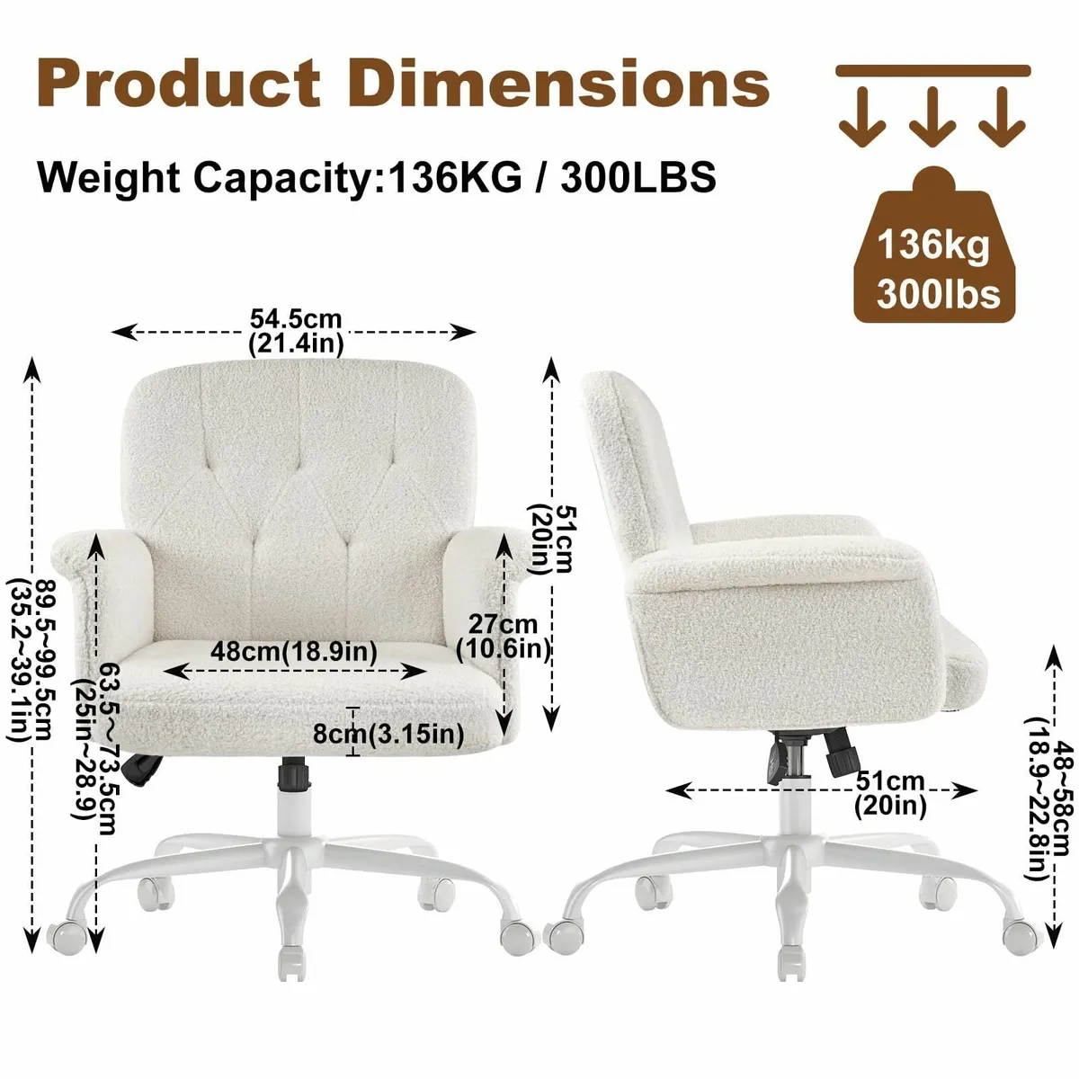 Home Office Desk Chair Comfy Upholstered Fuzzy - Image 2