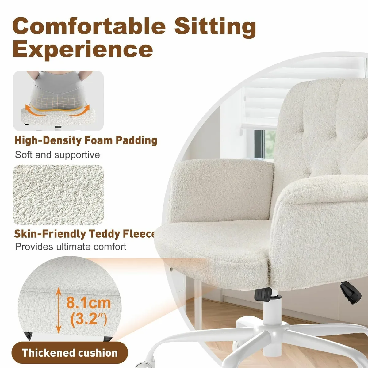 Home Office Desk Chair Comfy Upholstered Fuzzy - Image 3