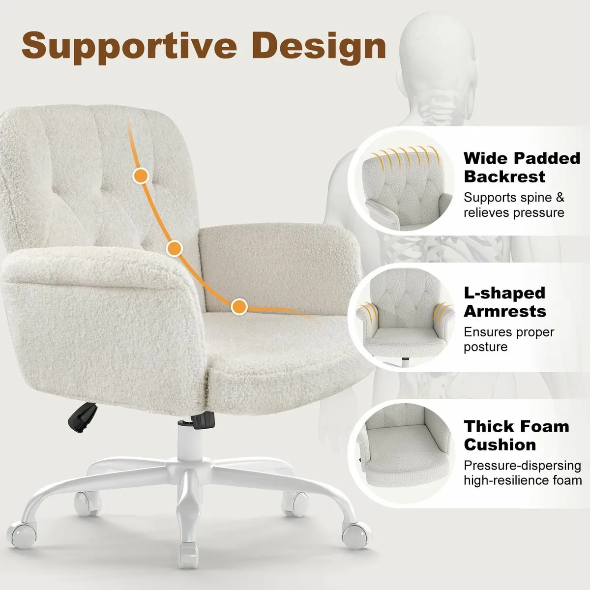 Home Office Desk Chair Comfy Upholstered Fuzzy - Image 4