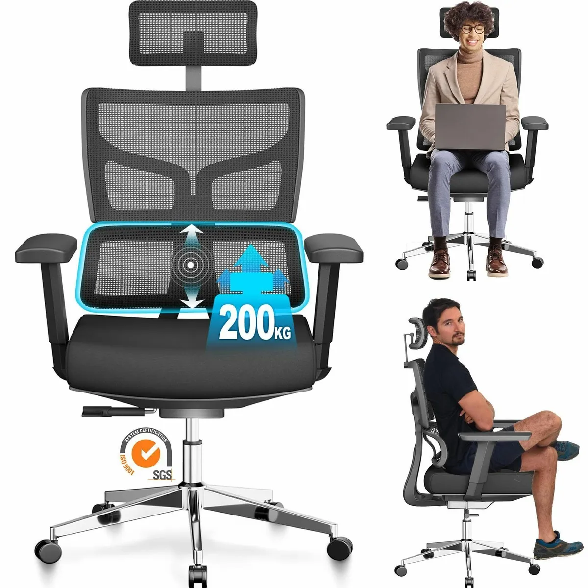 200kg 440LBS Ergonomic Office Chair for Heavy - Image 1
