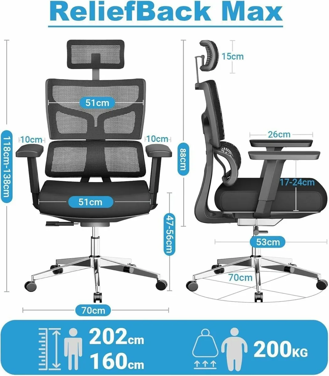 200kg 440LBS Ergonomic Office Chair for Heavy - Image 3