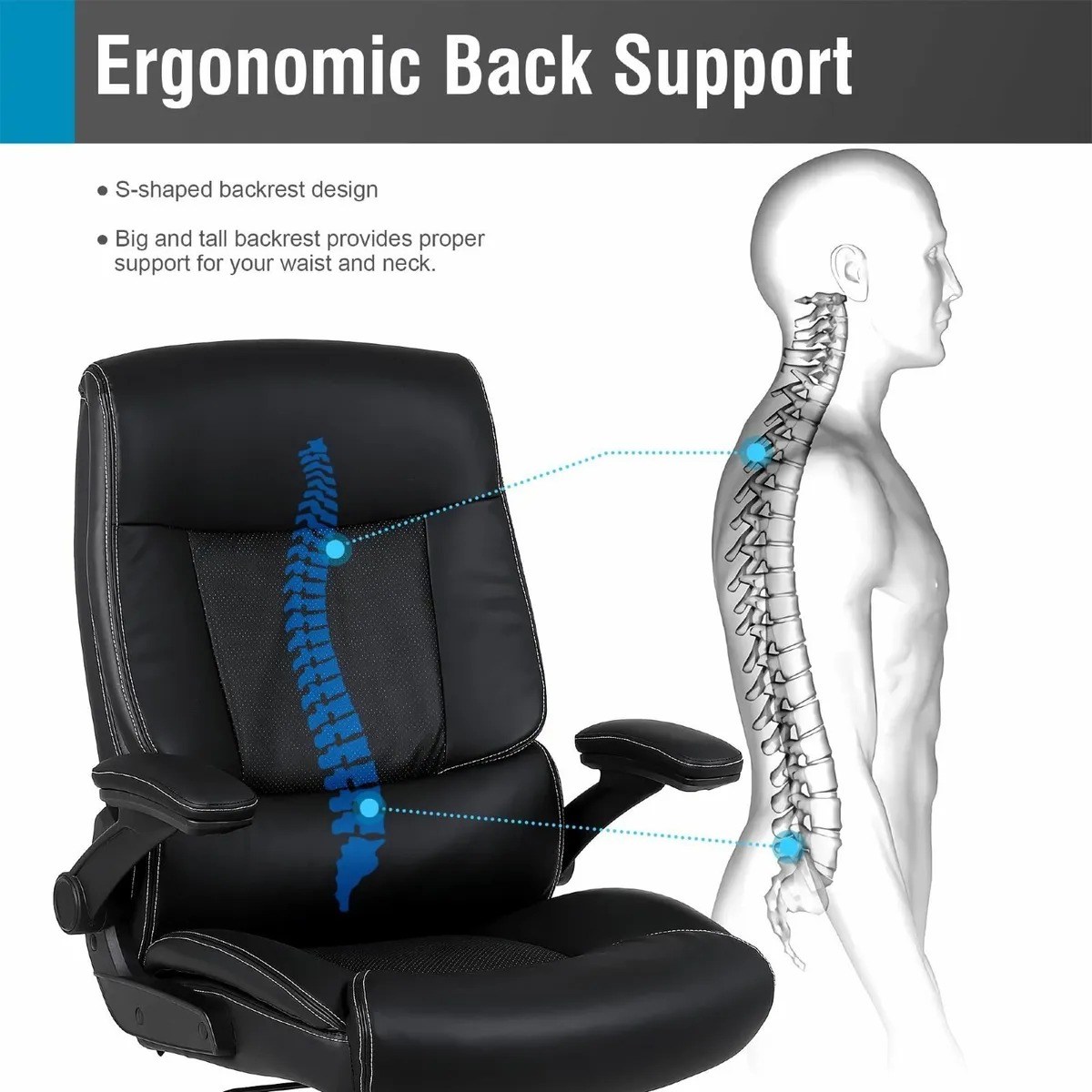 Executive Office Chair Desk with Flip-up Armrests - Image 3