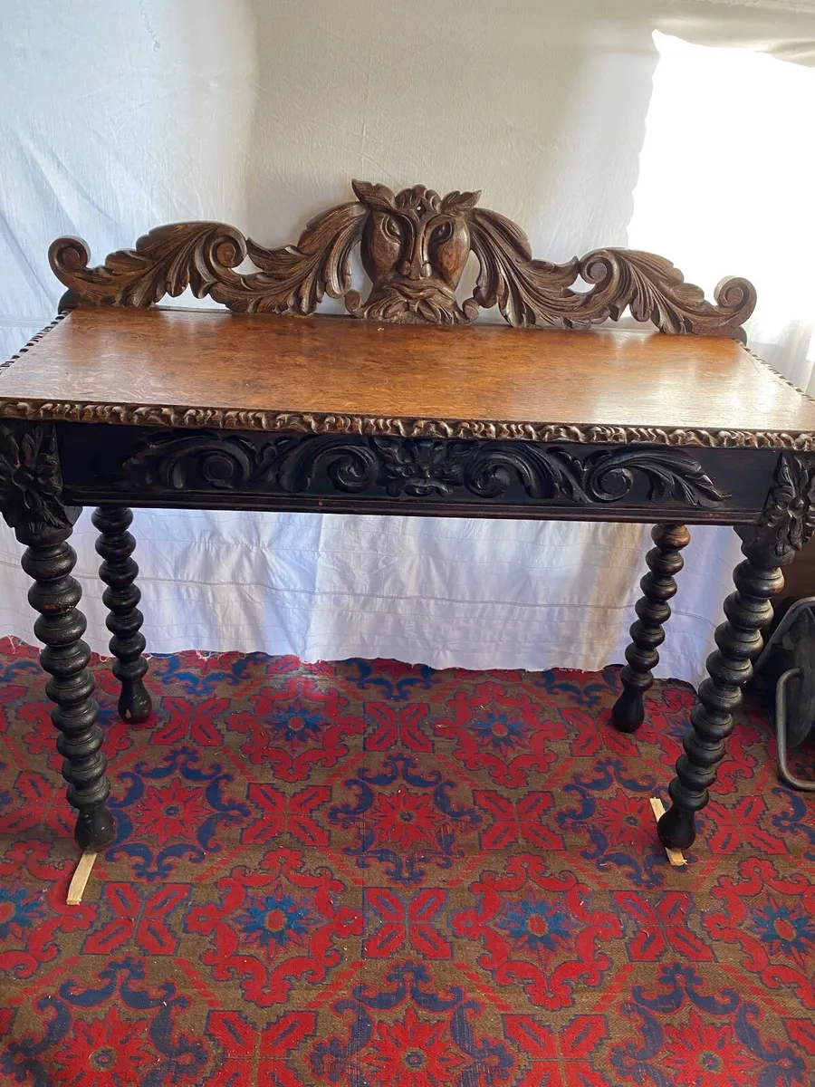 Solid oak Rococco console table - Image 4