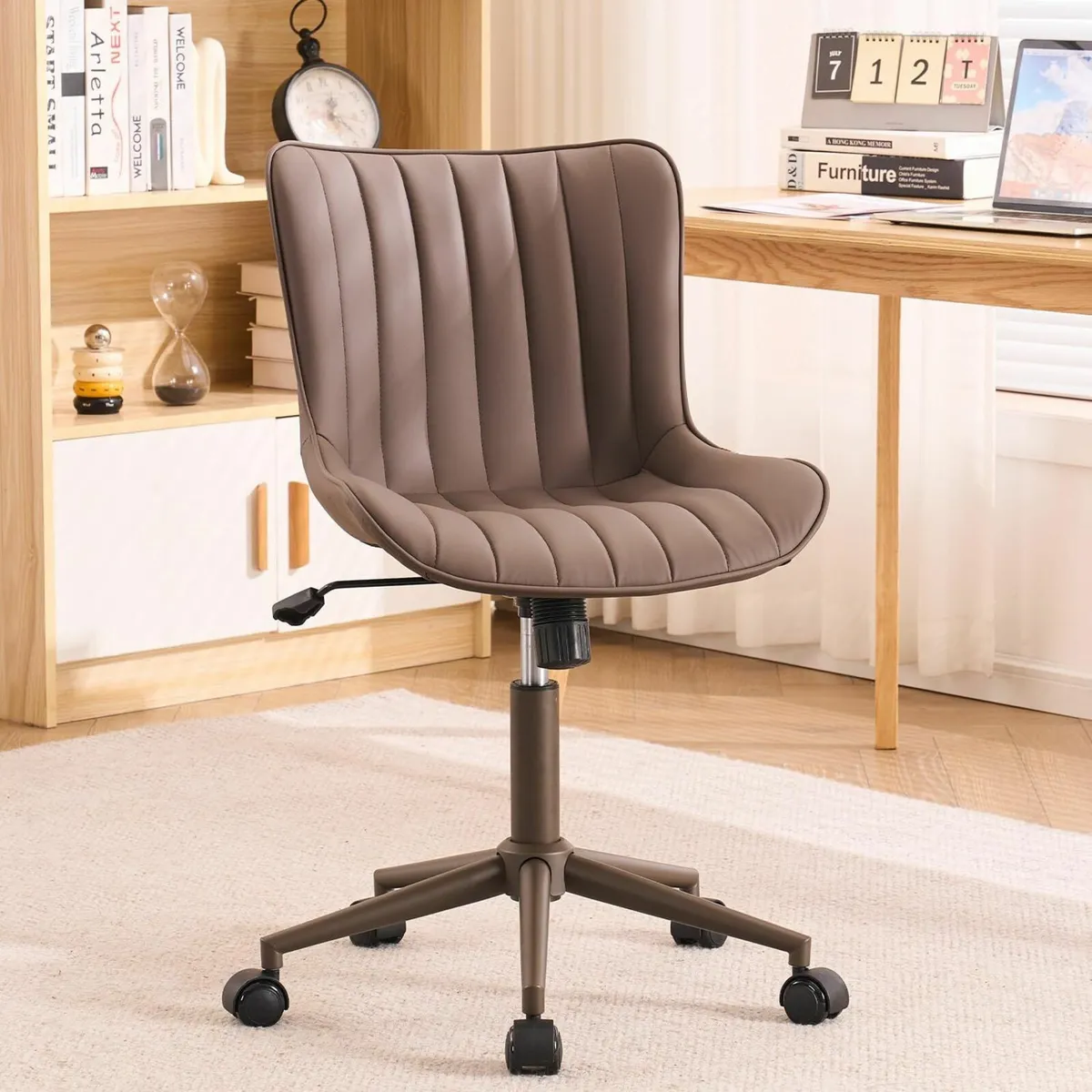 Home Office Chair Swivel Armless Desk Faux - Image 1