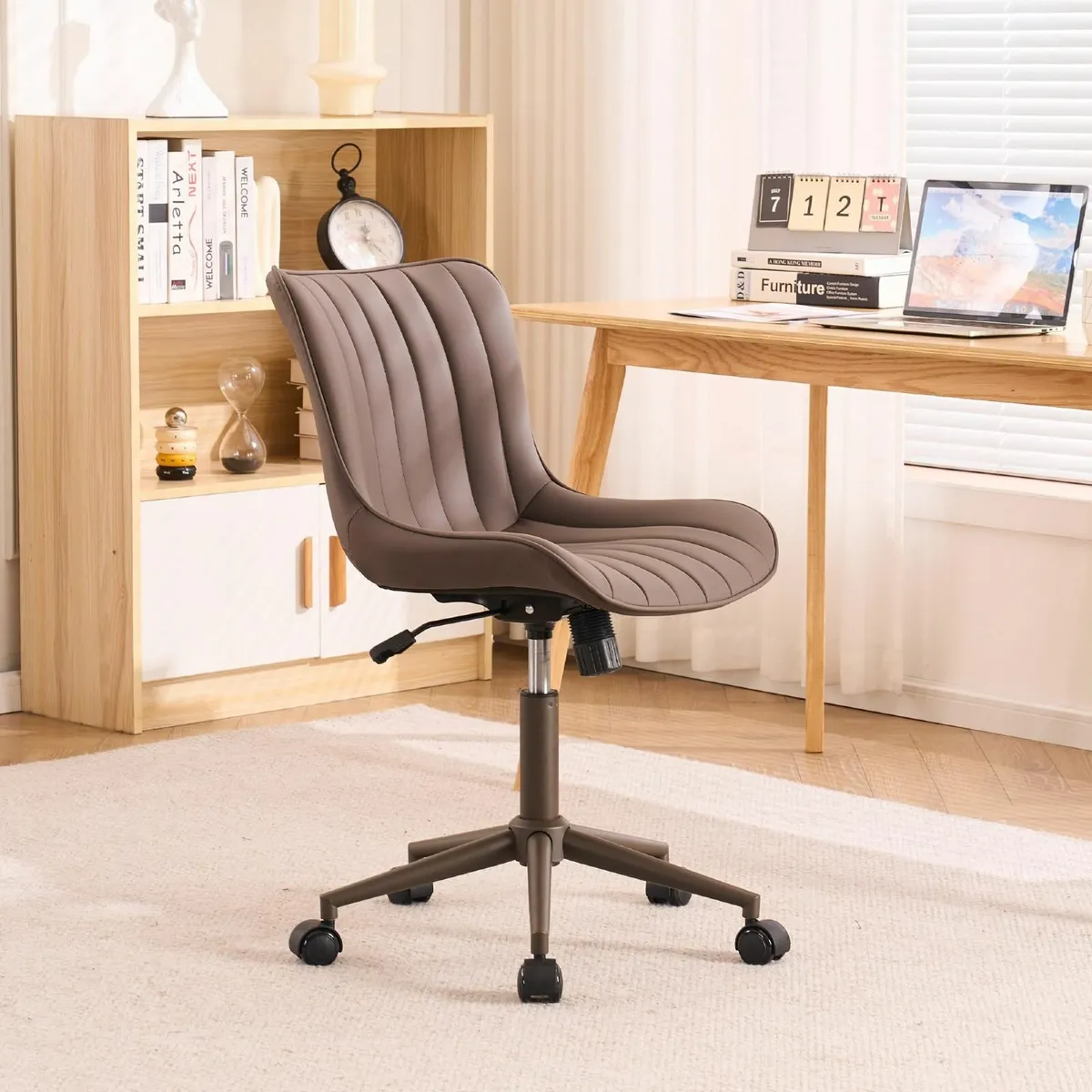 Home Office Chair Swivel Armless Desk Faux - Image 3