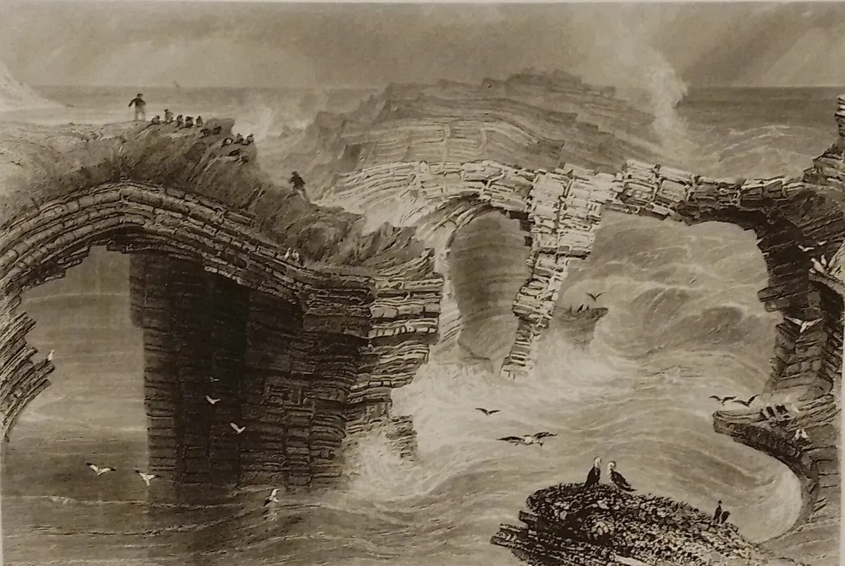 Natural Bridges near Kilkee 1841 Antique Print - Image 2