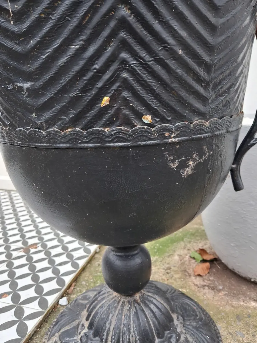 Pair of antique metal urns- planters - Image 4