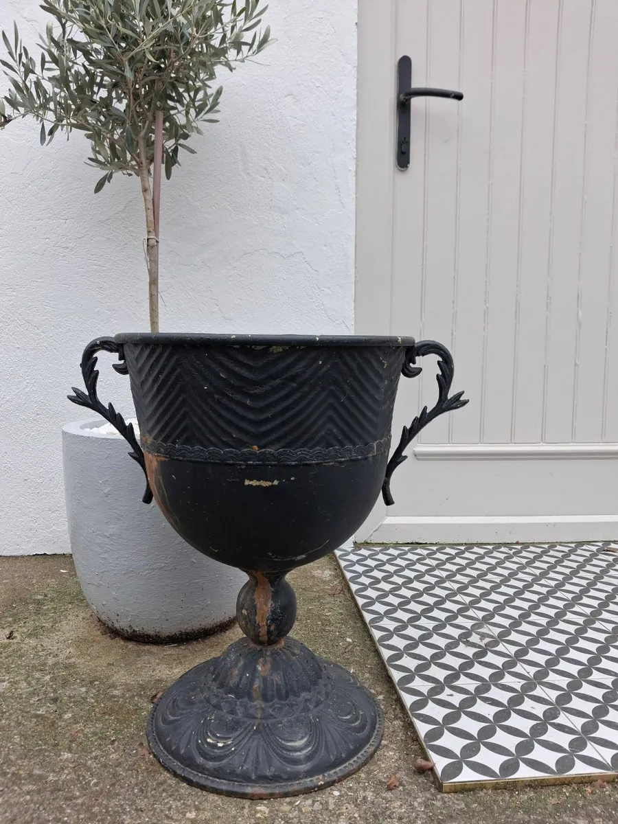 Pair of antique metal urns- planters - Image 1