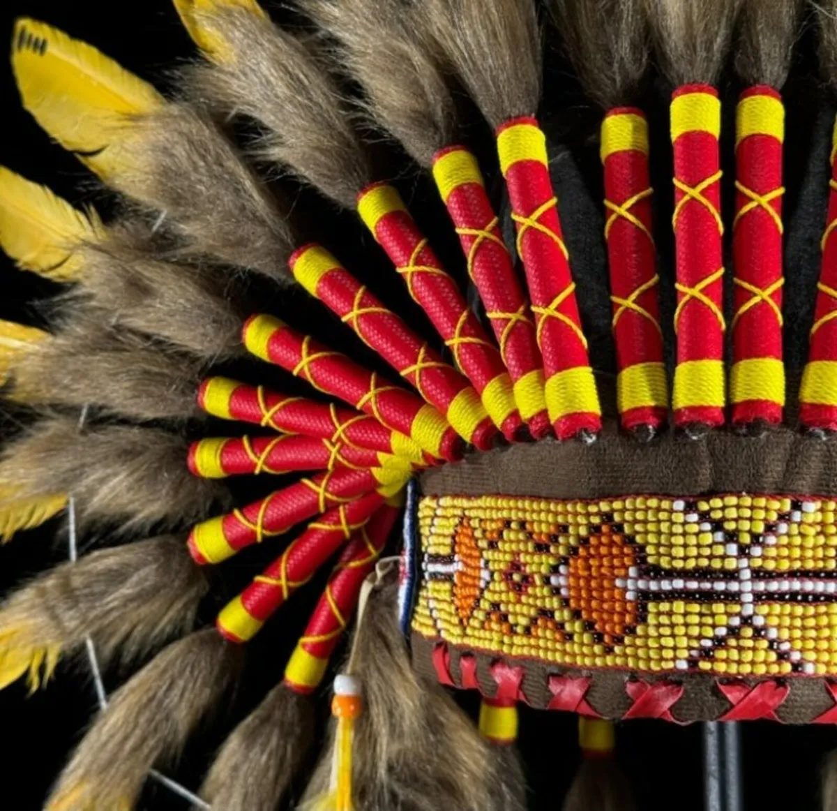 Large handmade Indian headdress on custom stand - Image 2