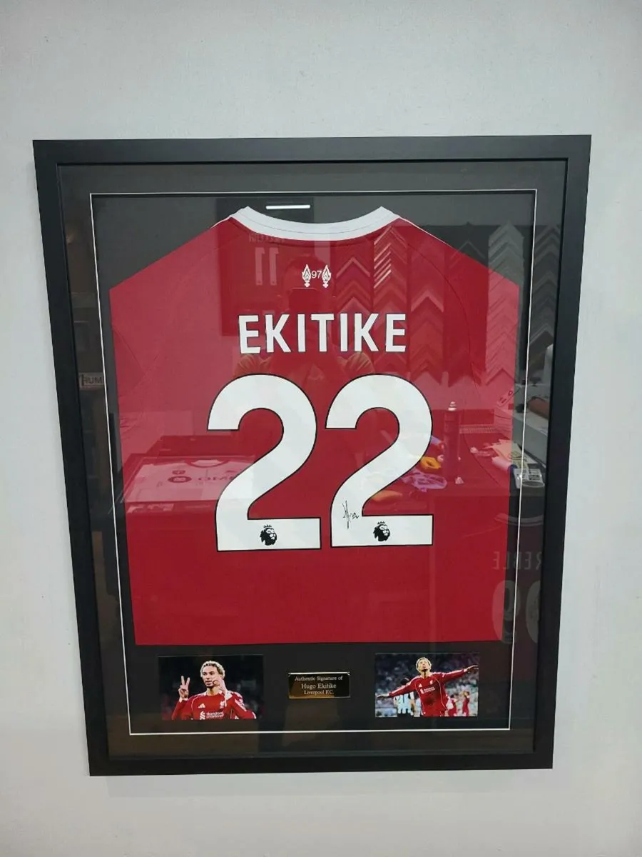 Hugo Ekitike Framed Signed Liverpool Shirts - Image 1