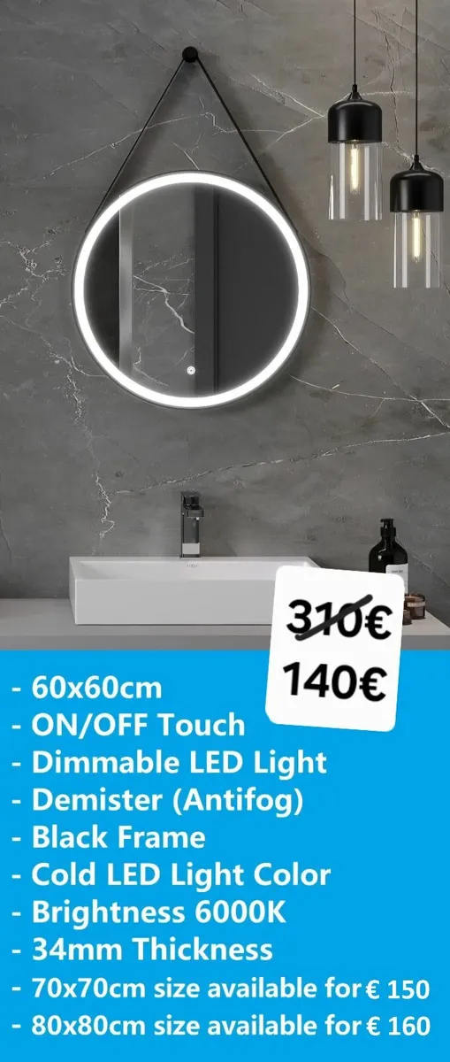 LED Bathroom Mirror Black Frame - Image 2