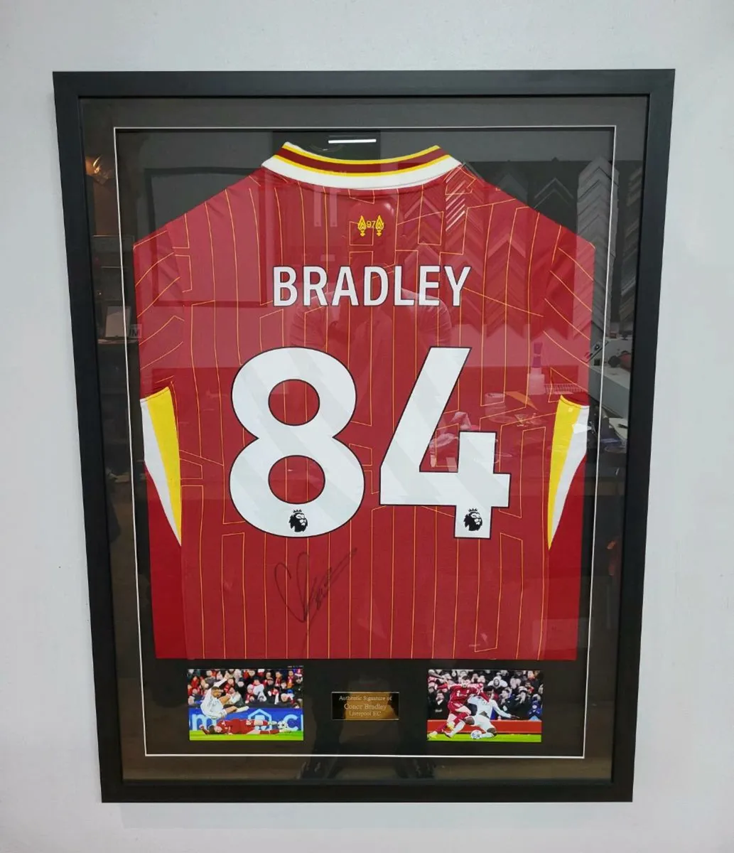 Conor Bradley Framed Signed Liverpool Shirt - Image 1